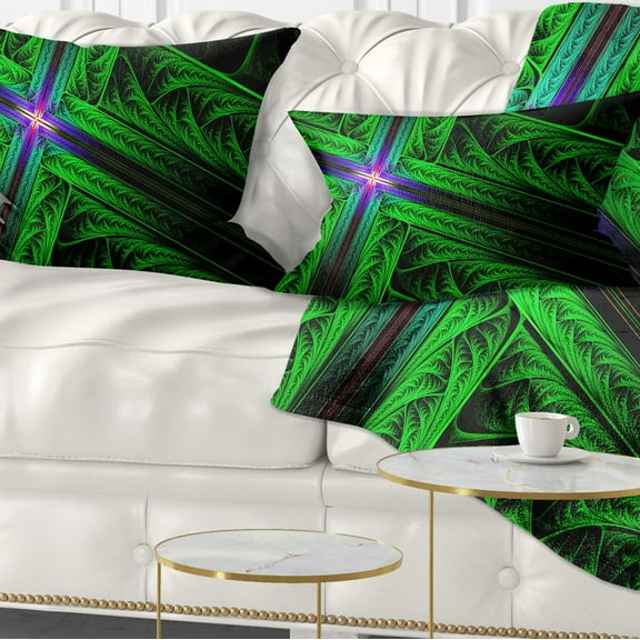 Designart Green Fractal Cross Design - Abstract Throw Pillow - 12x20