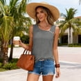 thumbnail image 2 of Miluxas Tank Top for Women Summer Outfits Irregular Neck T Shirts Trendy Eyelet Court Lock Sleeveless Dressy Tank Tops Dark Gray, 2 of 8