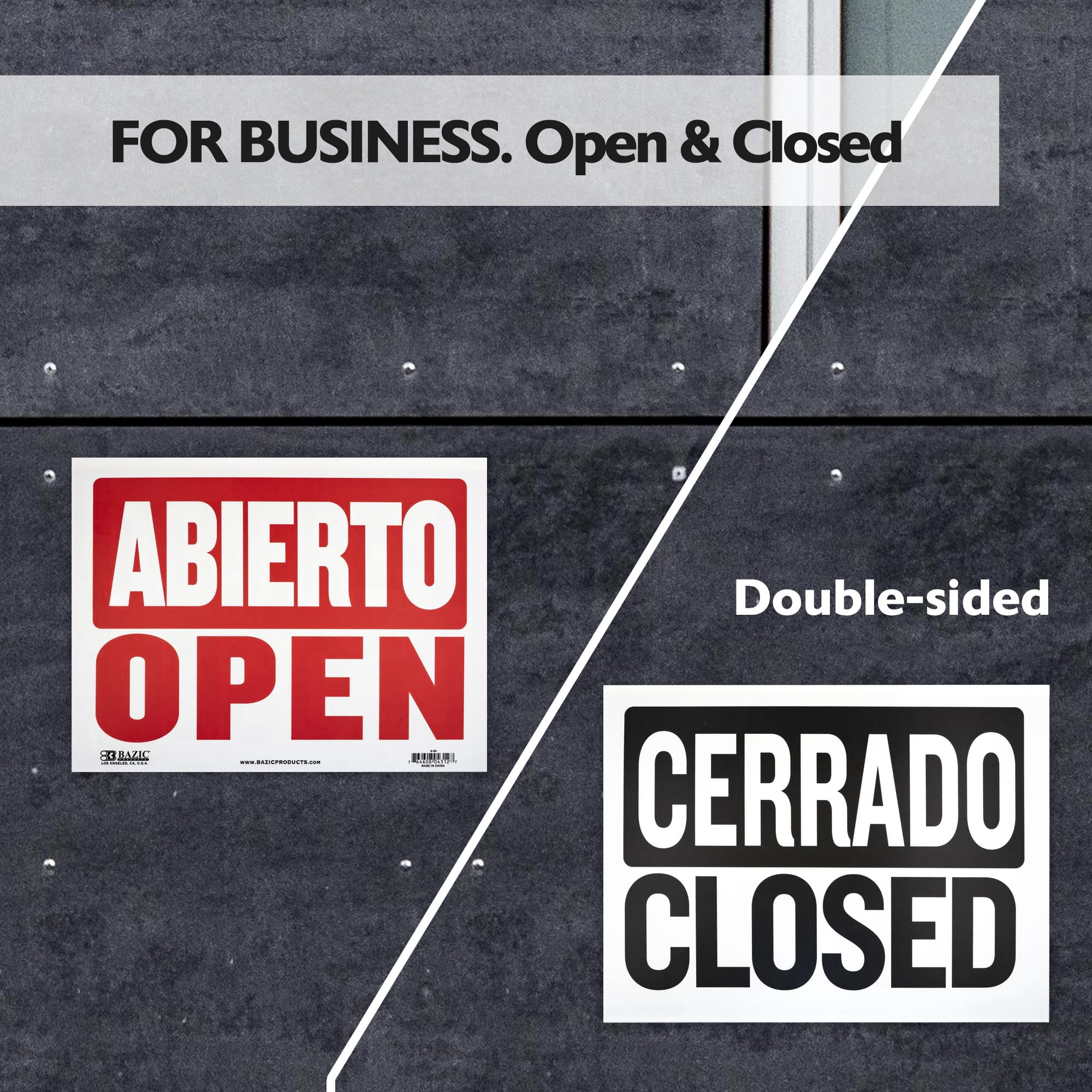 BAZIC Abierto & Cerrado Sign on Back, Open & Closed Sign 9"X12", Double Sides Plastic Signs, 4-Pack