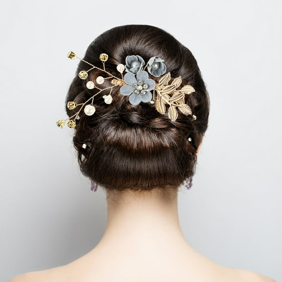 WHAMVOX 4pcs Wedding Handmade Fashion Hair Comb Set Floral Bridal Headpiece Hair Accessories Rhinestone Wedding Dress Accessories Blue