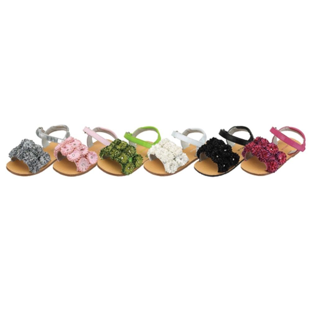 Girl's Summer Sandals Flower Detail Sizes 12-4 Choose From 4 Colors 