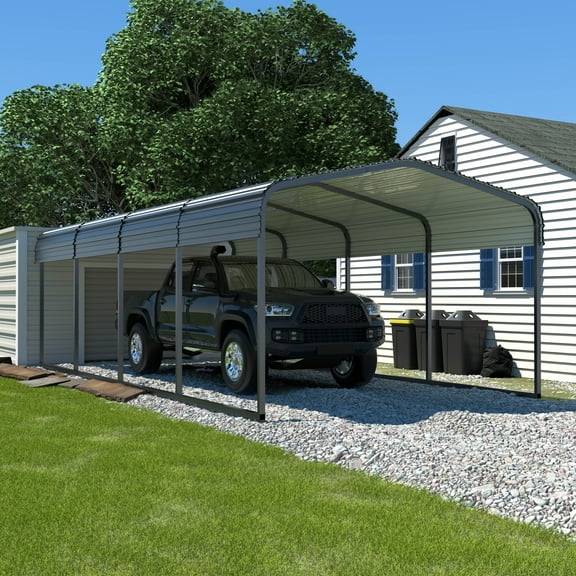 VEIKOUS 20' x 12' Outdoor Metal Carport, Galvanized Metal Heavy Duty Garage Car Storage Shelter, Gray