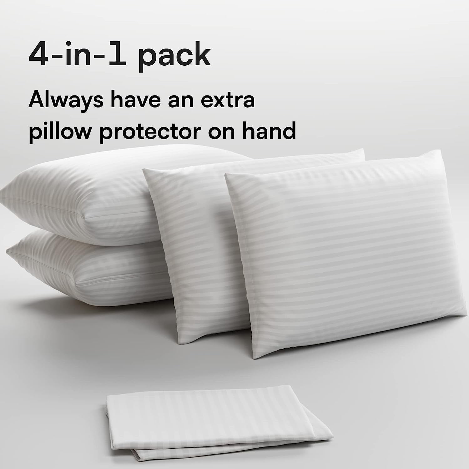 Set of 4 Pillow Protectors with Zipper Standard Size - 100% Resistant to Stains, Dust & Dirt - Washable Covers for Increased Pillow Lifespan