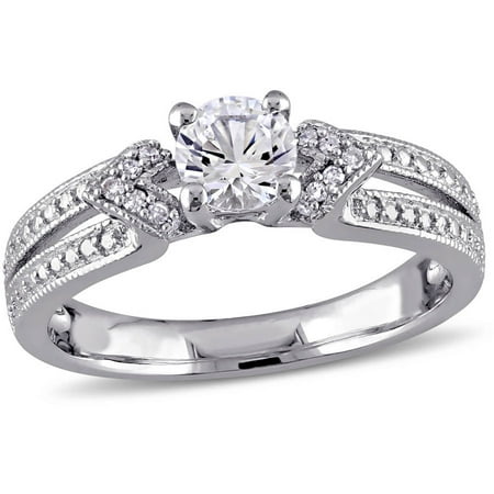 Miabella 5/8 Carat T.G.W. Created White Sapphire and Diamond-Accent Sterling Silver Engagement Ring