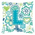 thumbnail image 5 of Letter Flowers and Butterflies Teal Blue Fabric Decorative Pillow, 5 of 7