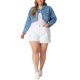 thumbnail image 2 of Chaqueta de mezclilla recortada con solapa de muesca para mujer de tallas grandes Agnes Orinda Azul Claro 2X, 2 of 7