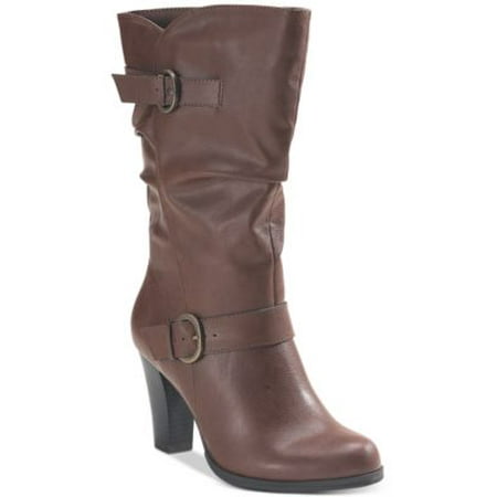 

STYLE & COMPANY Womens Brown Buckle Accent Sachi Almond Toe Zip-Up Slouch Boot 9 M