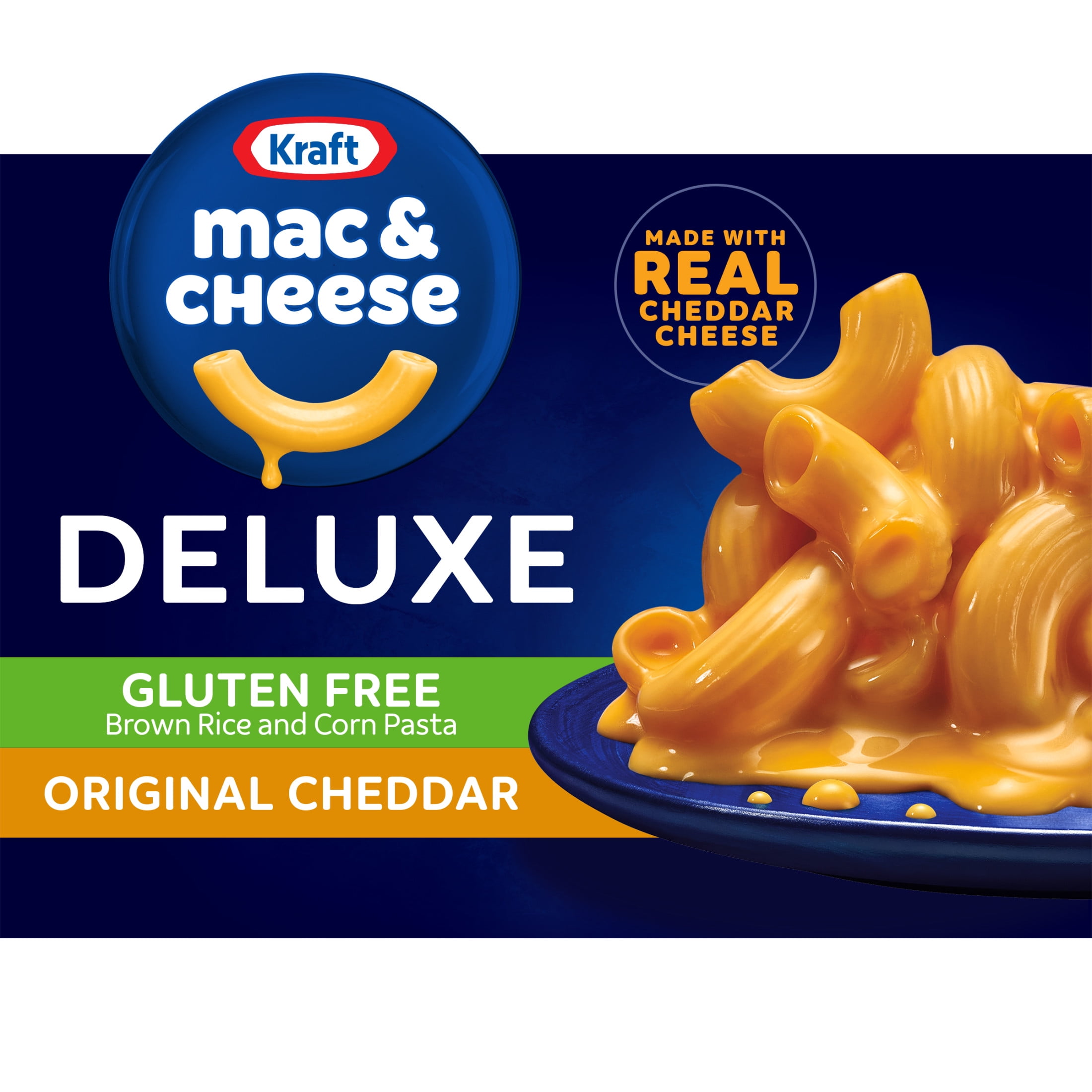 (3 pack) Kraft Deluxe Gluten Free Mac and Cheese, Brown Rice and Corn Pasta, 1 Box, for Easy Dinner or Dinner Sides, Original Cheddar Flavor, No Artificial Flavors, 12 oz