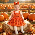 thumbnail image 5 of Ruyang Baby Girl Halloween Outfit Striped Long Sleeve Bodysuit Pumpkin Print Double Layered Suspenders Skirts with Headband Fall Clothes, 5 of 9