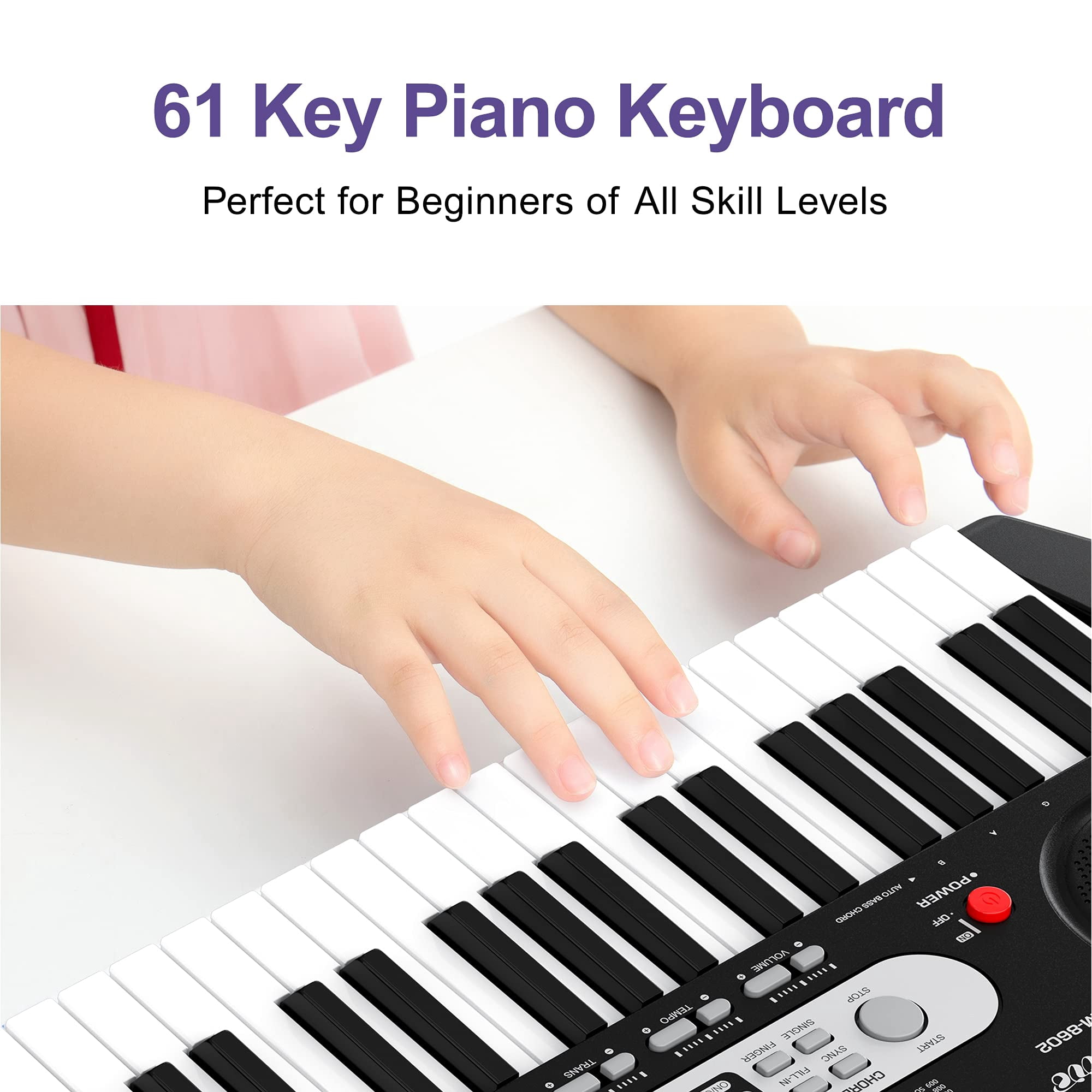 61 Key Keyboard Piano, Electric Piano Keyboard Kit, Includes Speaker Microphone, Sheet Stand and Power Supply, Gift for Beginners