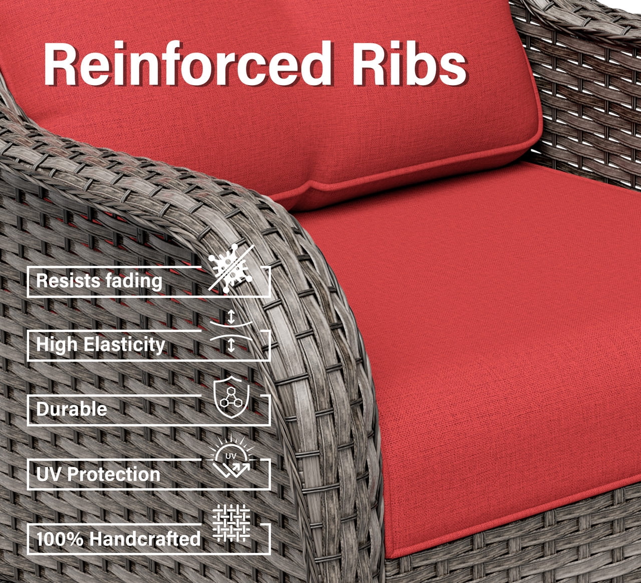 Meetleisure Patio Chairs Set of 2, Wicker Outdoor Furniture with High Back, Deep Seating, Wide Armrest, Thick Cushions, Rattan Chairs for Deck Porch, Red