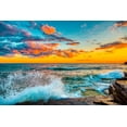 thumbnail image 2 of Jaynes Gallery 32x23 White Modern Wood Framed Museum Art Print Titled - USA-New York-Lake Ontario Sunset waves on rocky shoreline, 2 of 4