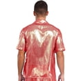 thumbnail image 4 of iiniim Mens Short Sleeve Shiny Button up Blouse T Shirt for Party and Clubbing Hot Pink XXL, 4 of 7