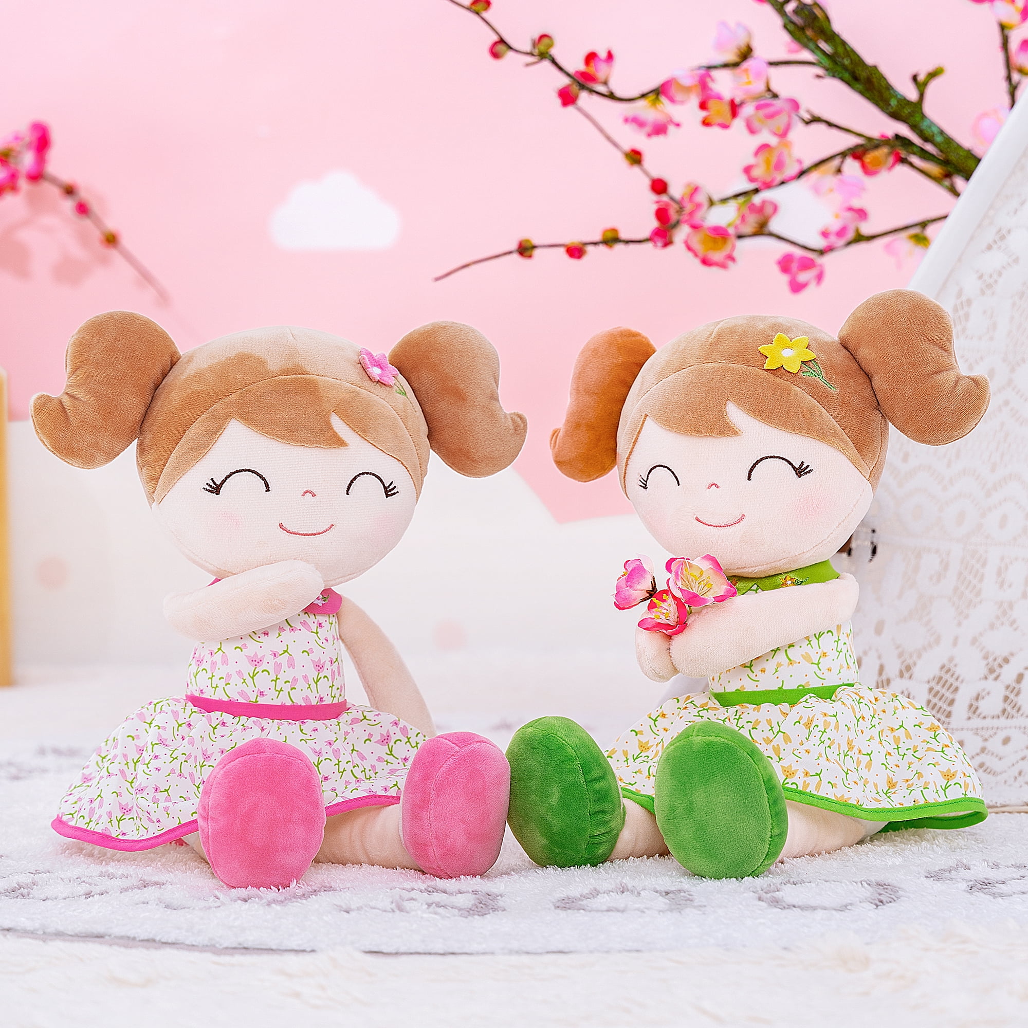 Gloveleya Baby Girl Gifts Plush Dolls Type Soft Girls Toy Green Flower Fairy Dress 16 inches