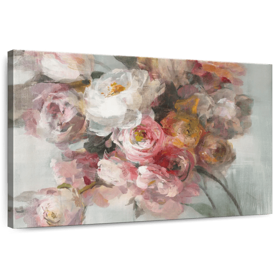 Elephant Stock Blush Bouquet Wall Art - Horizontal Canvas Wall Art - Living Room Wall Decor - Floral And Botanical Canvas - Pink And Gray Decor By Danhui Nai - 12" x 8"