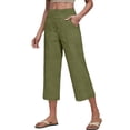 thumbnail image 5 of VBVC Women's High Waisted Linen Blend Capri Pants , Wide Leg Cropped Palazzo Pants For Women , Ladies' Casual Summer Culottes with Pockets,Army Green,S-2XL, 5 of 8