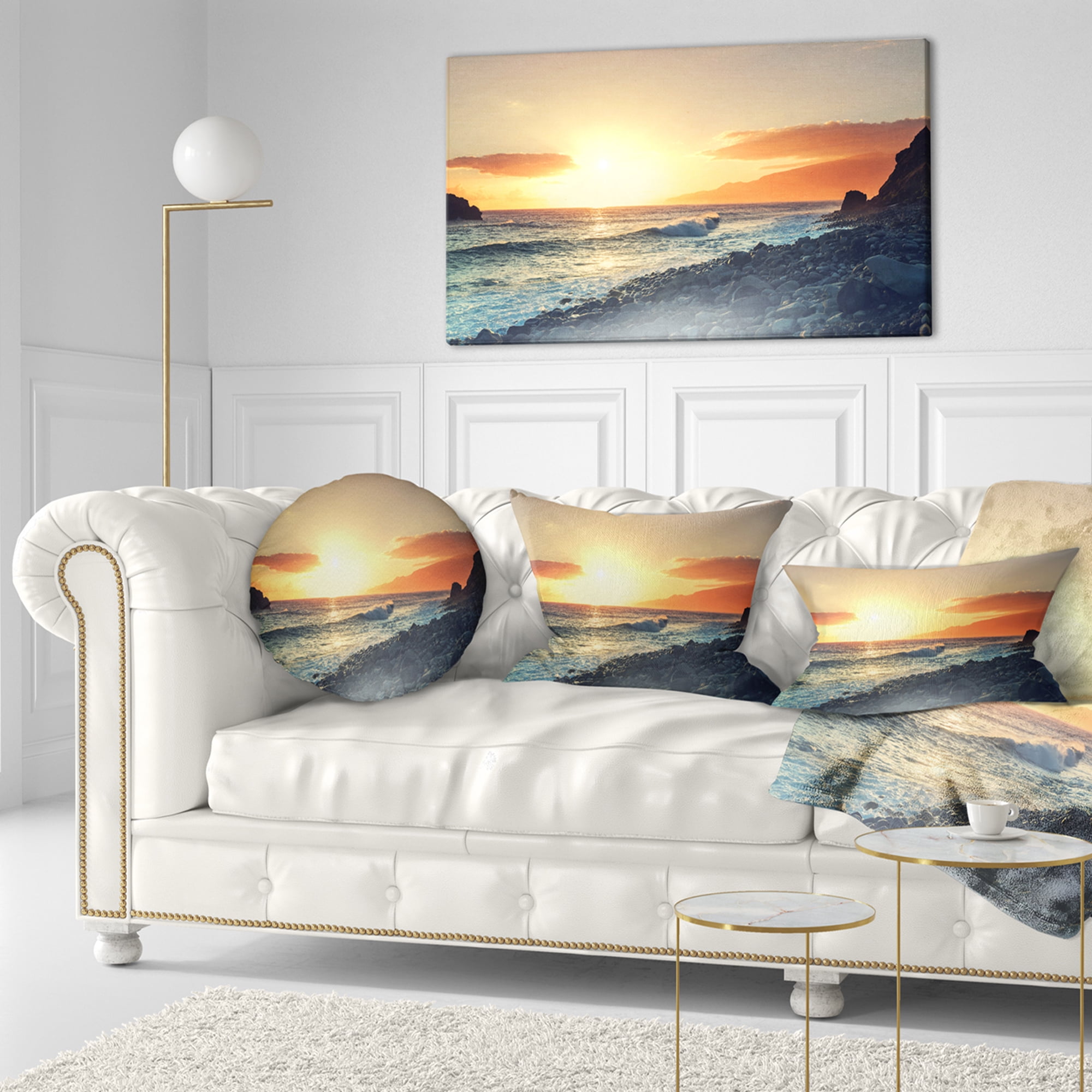 Designart 12" x 20" Blue Polyester Throw Pillow