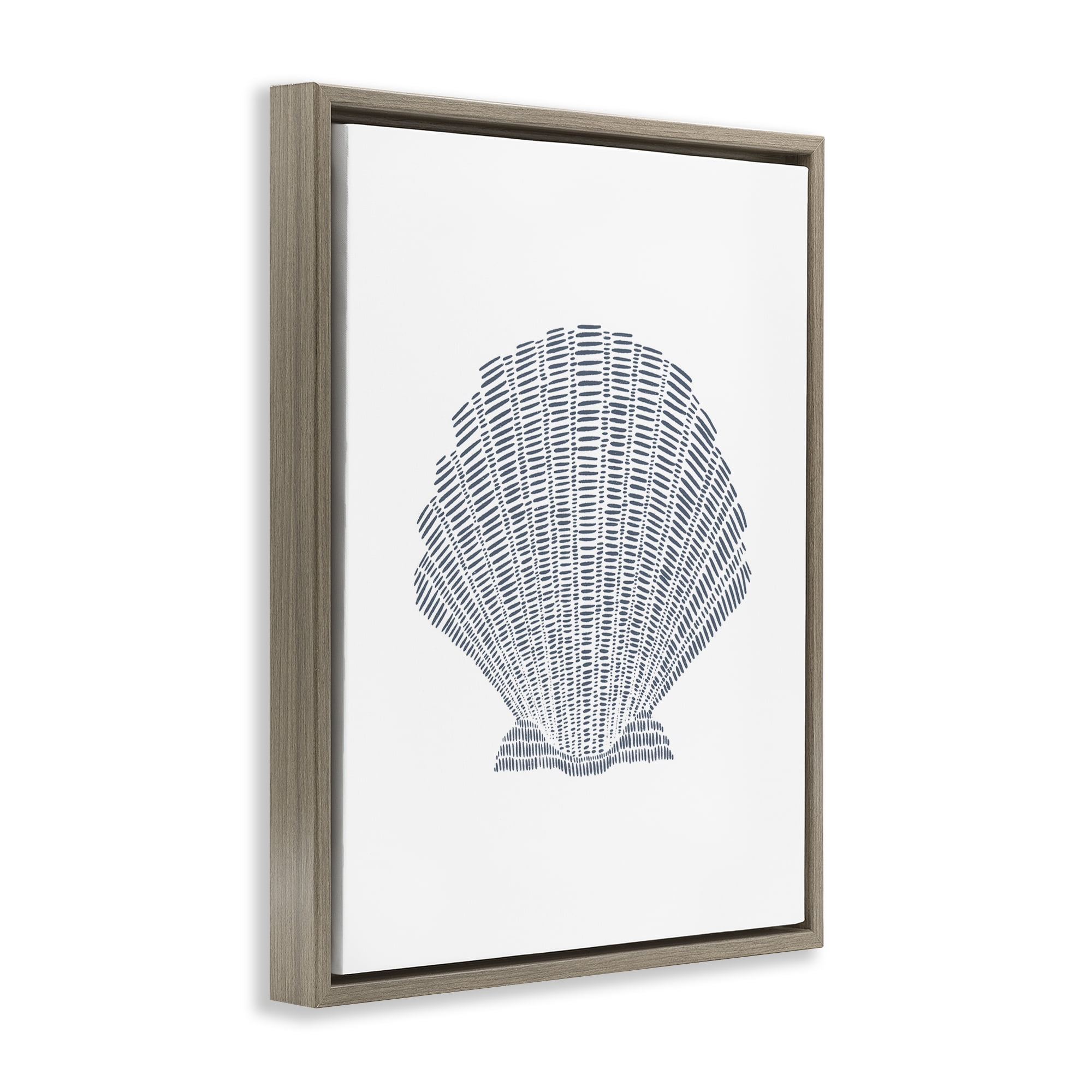 Stupell Industries Minimal Sea Shell Coastal Painting Brown Floater Framed Canvas Art Print Wall Art, 17 x 21