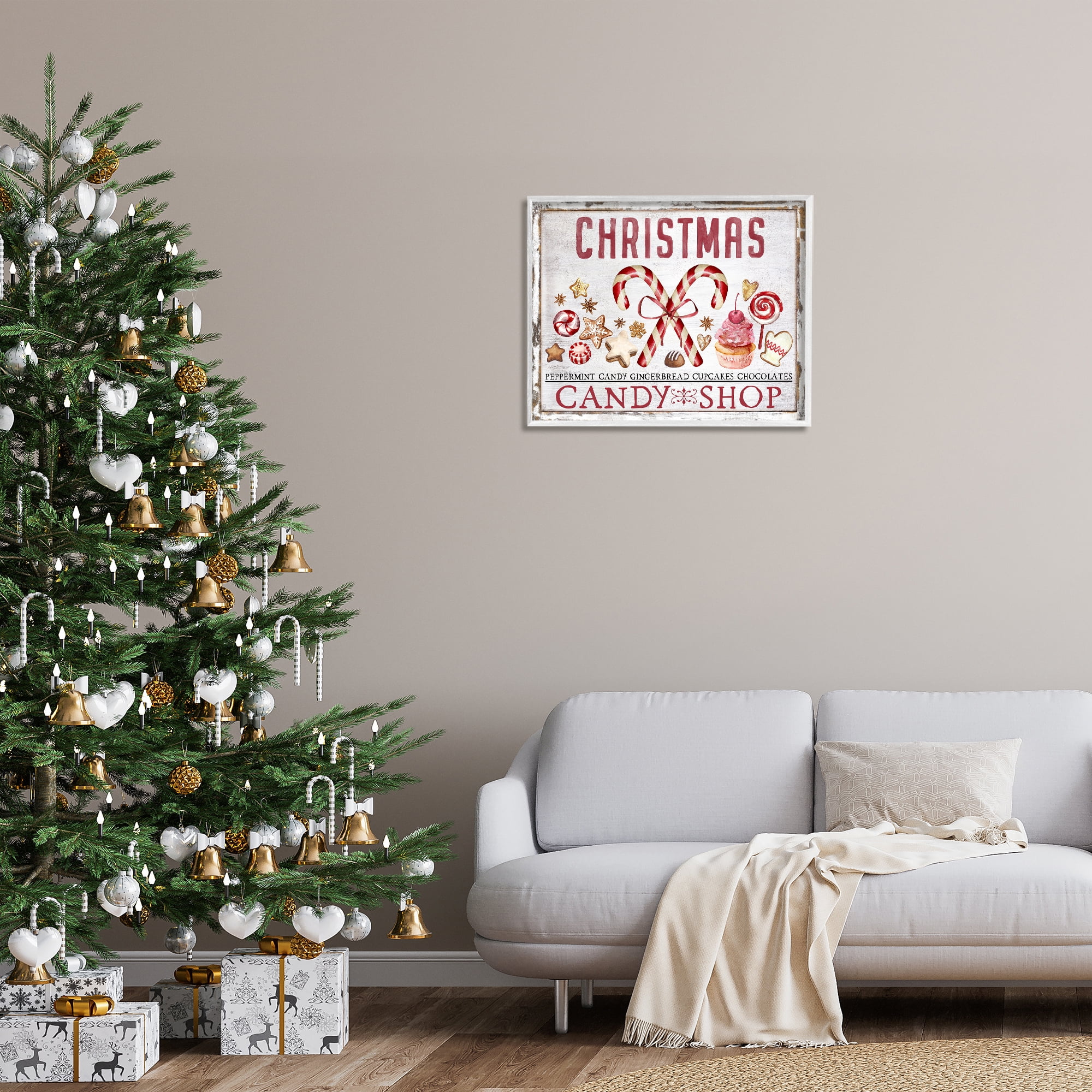 Stupell Industries Candy Shop Christmas Holiday Painting White Framed Art Prints Wall Art, 30 x 24
