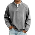 thumbnail image 2 of Yaoyar Mens Spring Fall Solid Color Washed Faded Stand Collar Button Henley Long Sleeve Top Casual Vintage Style Shirt, 2 of 6