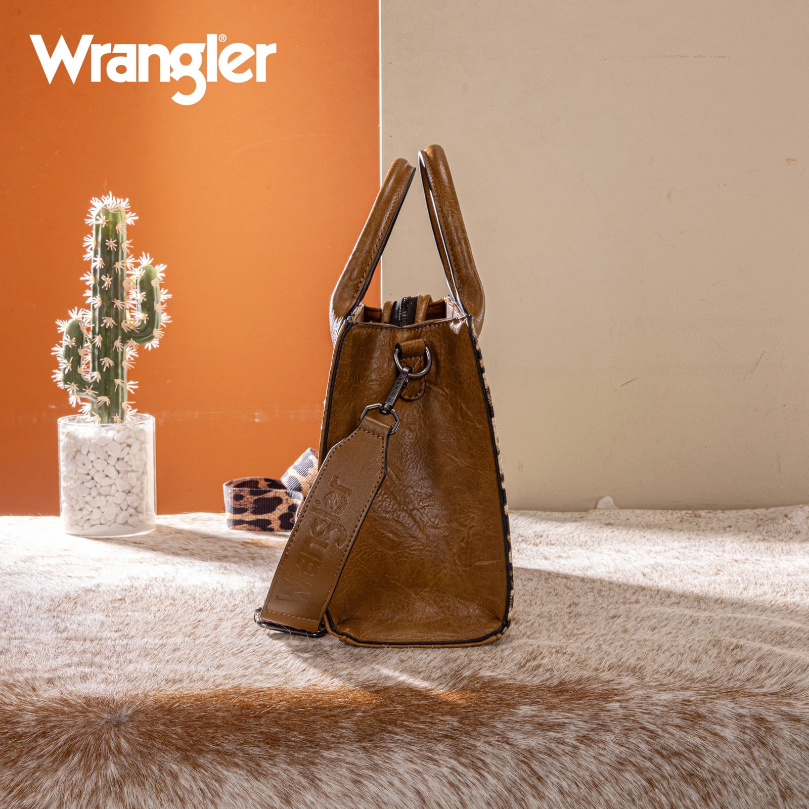 Wrangler Purse Medium Tote Bags for Women with Card Holder Wallet Designer Satchel Top-handle Handbags, Leopard Print
