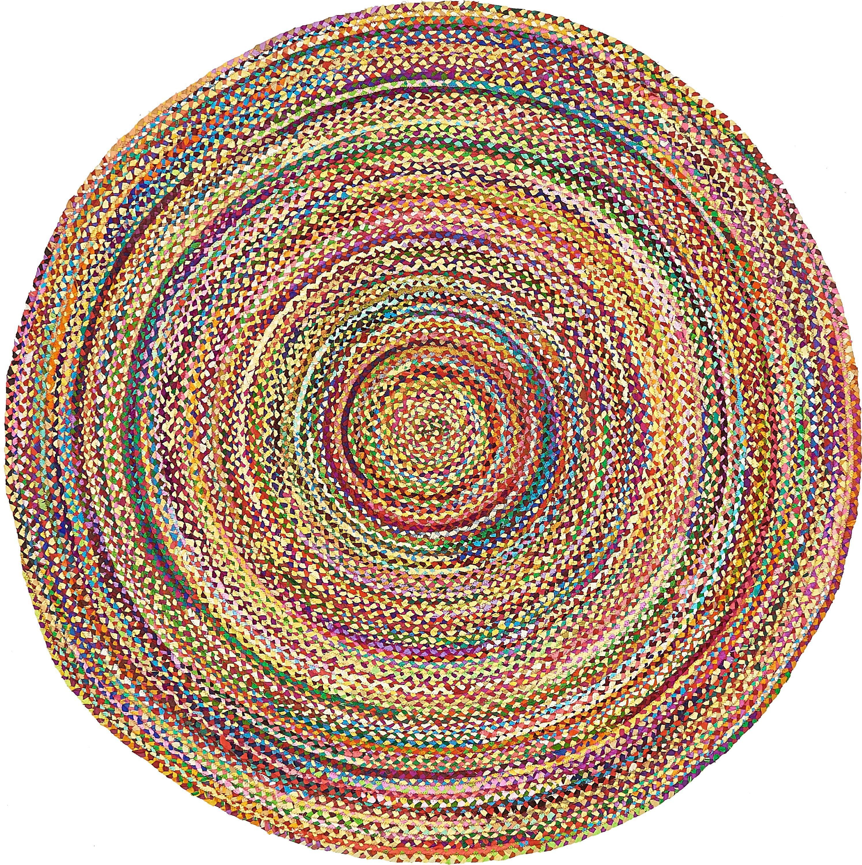 Unique Loom Chindi Round Texture Vintage Area Rugs, Pink