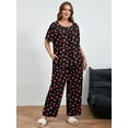 thumbnail image 6 of SHOWMALL Women's Plus Size Patterned Lounge Set, Black Pink Rose 3X Printed 2 Piece Sleepwear with Short Sleeve Top & Pocket Pants, Cozy Home Pajamas, 6 of 8
