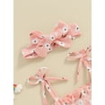 thumbnail image 5 of Suealasg Newborn Baby Girl Outfits Sleeveless Floral Print Bandage Straps Romper and Headband Set Summer 1st Birthday Photoshoot Clothes, 5 of 9