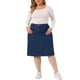 thumbnail image 2 of Falda de mezclilla para mujer de tallas grandes Agnes Orinda con bolsillos laterales, cintura elástica y abertura trasera, falda de jeans 1X azul oscuro para el Día de la Madre, 2 of 7