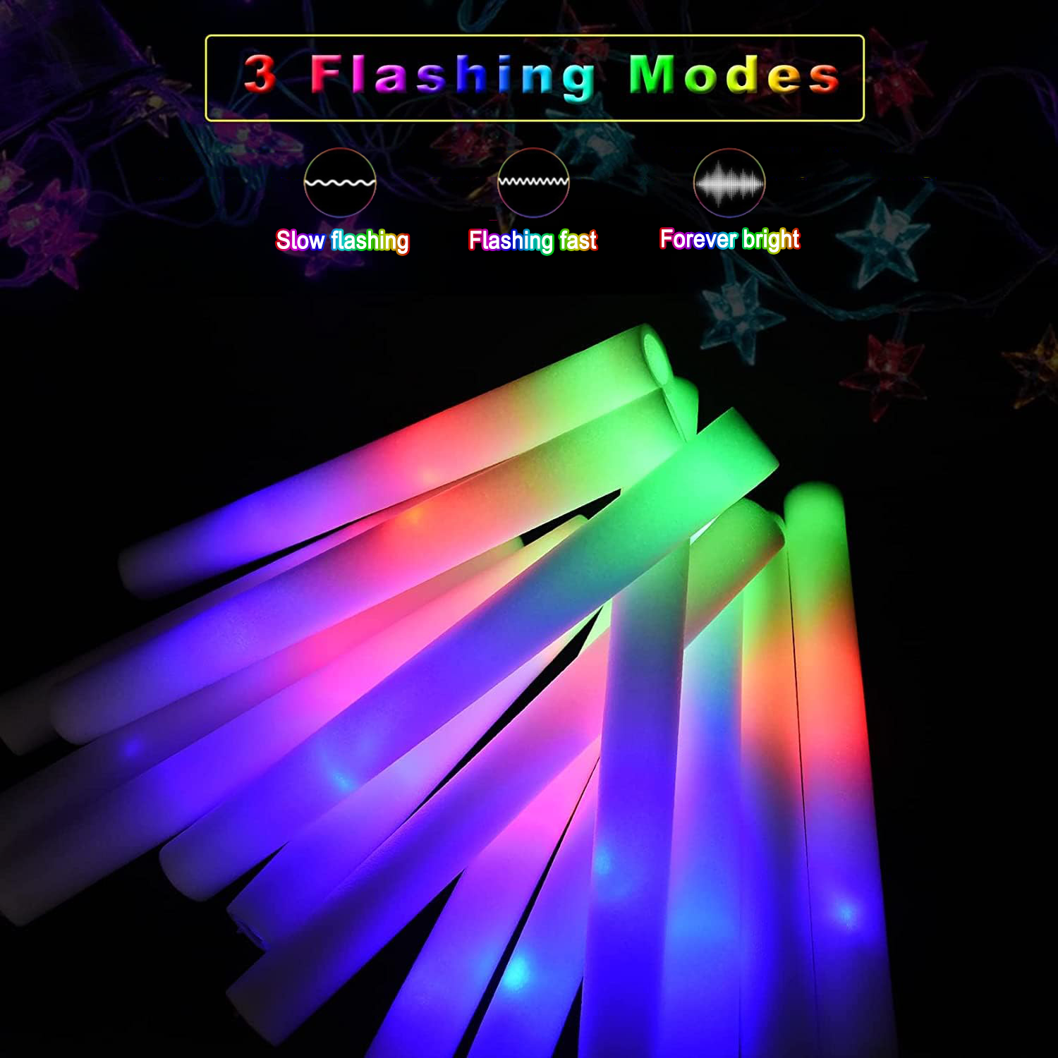 Micrency 102Pcs Foam Light Sticks - Glow-in-The-Dark with 3 Flashing Modes - Party, Wedding, Birthday, Concert, Halloween & Christmas Supplies