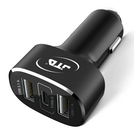 USB Type C Car Charger, JTD USB C 5Amp 25W 3-Port USB Rapid Car Charger Adapter with One Fast Charge Type C Port and Two Standard USB A Outputs. Best for iPhone, iPad, Samsung, Macbook 12'' and (Best Cac Reader For Mac)