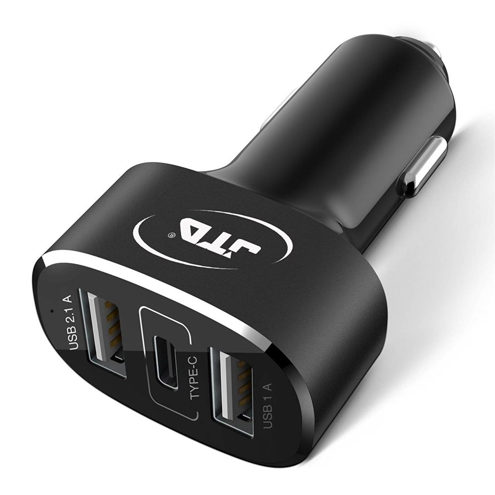 USB Type C Car Charger, JTD USB C 5Amp 25W 3Port USB Rapid Car Charger
