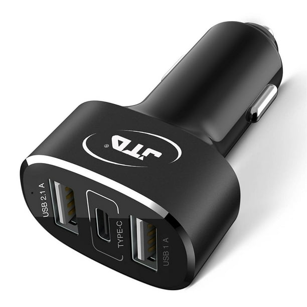 USB Type C Car Charger, JTD USB C 5Amp 25W 3Port USB Rapid Car Charger Adapter with One Fast