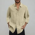 thumbnail image 2 of LODIENY Button Down Linen Shirts for Men Lightweight Casual Long Sleeve Regular Fit Cotton Beach Vacation Tees Shirt Tops Khaki M, 2 of 5