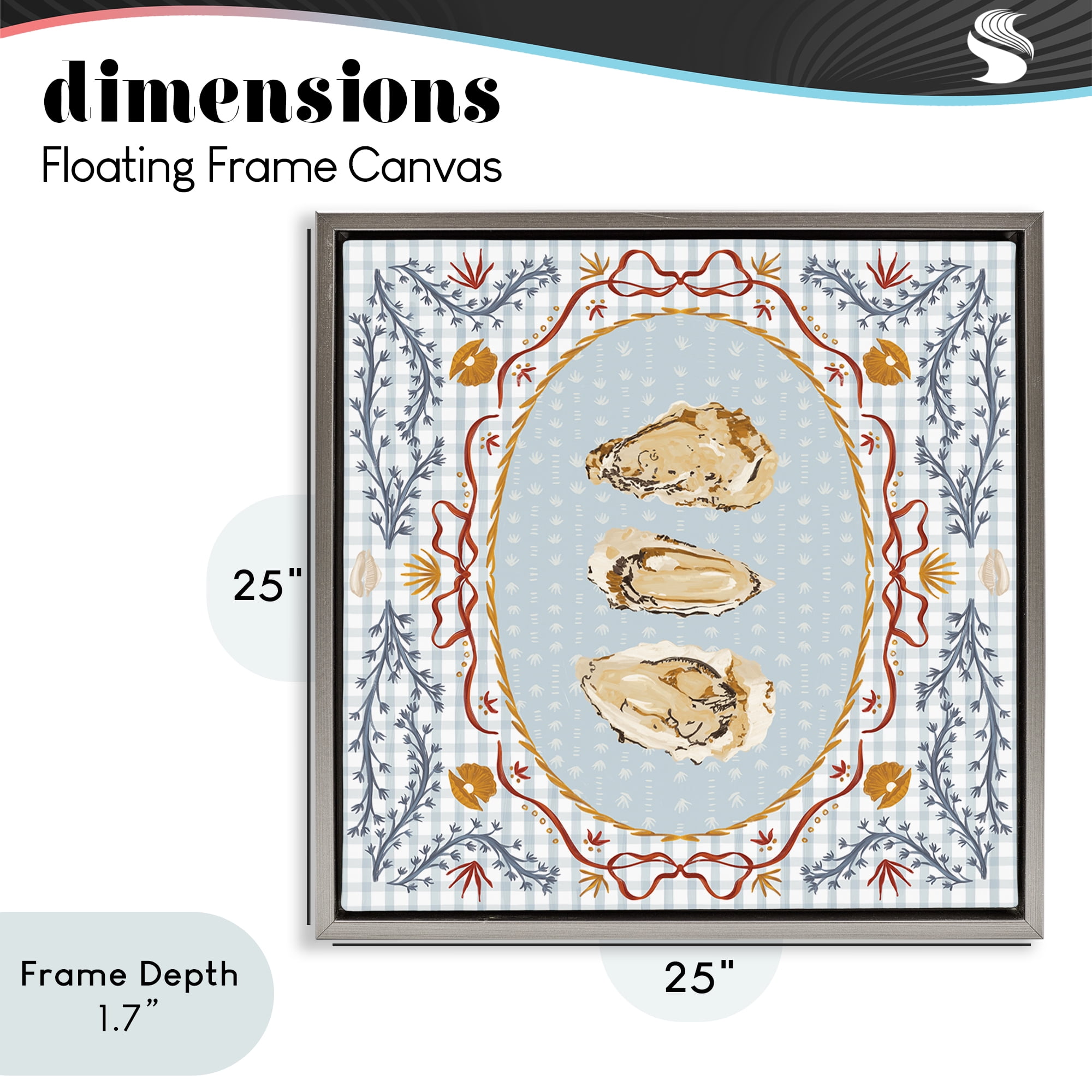 Stupell Industries Oyster Trio on Blue Gingham Gray Framed Floater Canvas Wall Art, design by Vero Illustrates