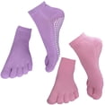 thumbnail image 3 of 2 Pairs Yoga Socks for Women with Grips, Pilates Socks, Barre Socks ,Women's Non-Slip Grip Toe Socks (Pink / Purple), 3 of 4