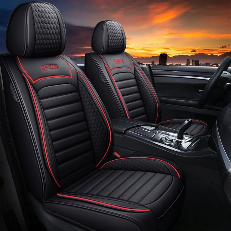 6D Full Surrounded Car Seat Covers Cushion Set Durable PU Leather Black &  Red
