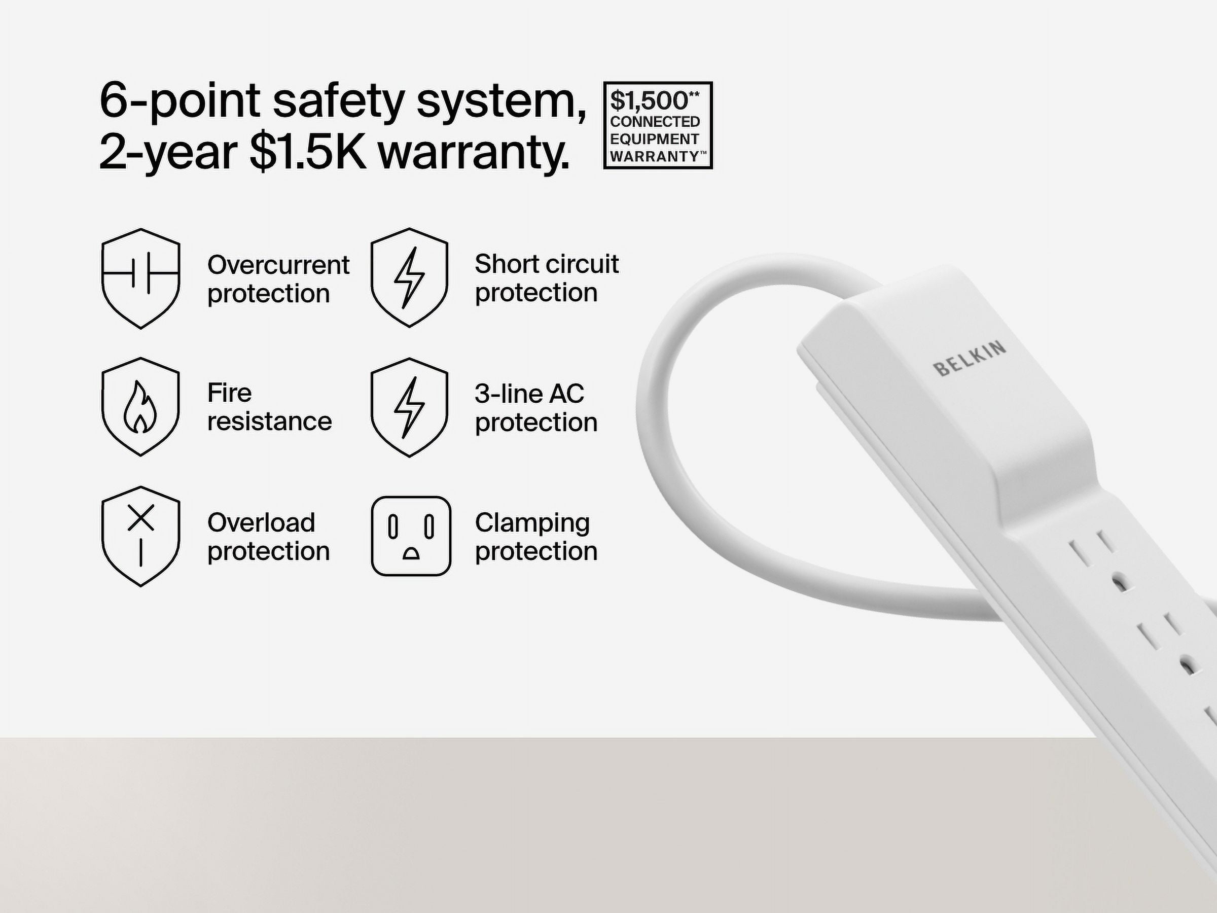 Belkin 6 Outlet Home and Office Power Strip Surge Protector with 6ft Power Cord - 6 pack - 1080 Joules