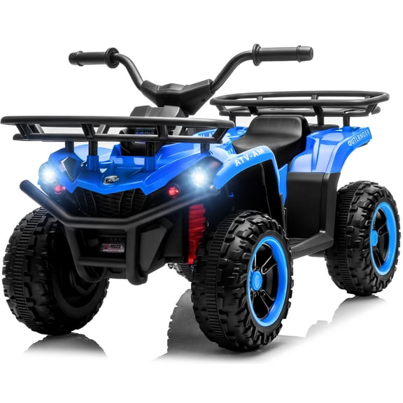 iRerts 24V Ride on ATV, Kids 4 Wheeler Ride on Car Toy with Bluetooth, Music, LED Lights, Storage Racks, Crash Bars, Ages 3-5, Blue