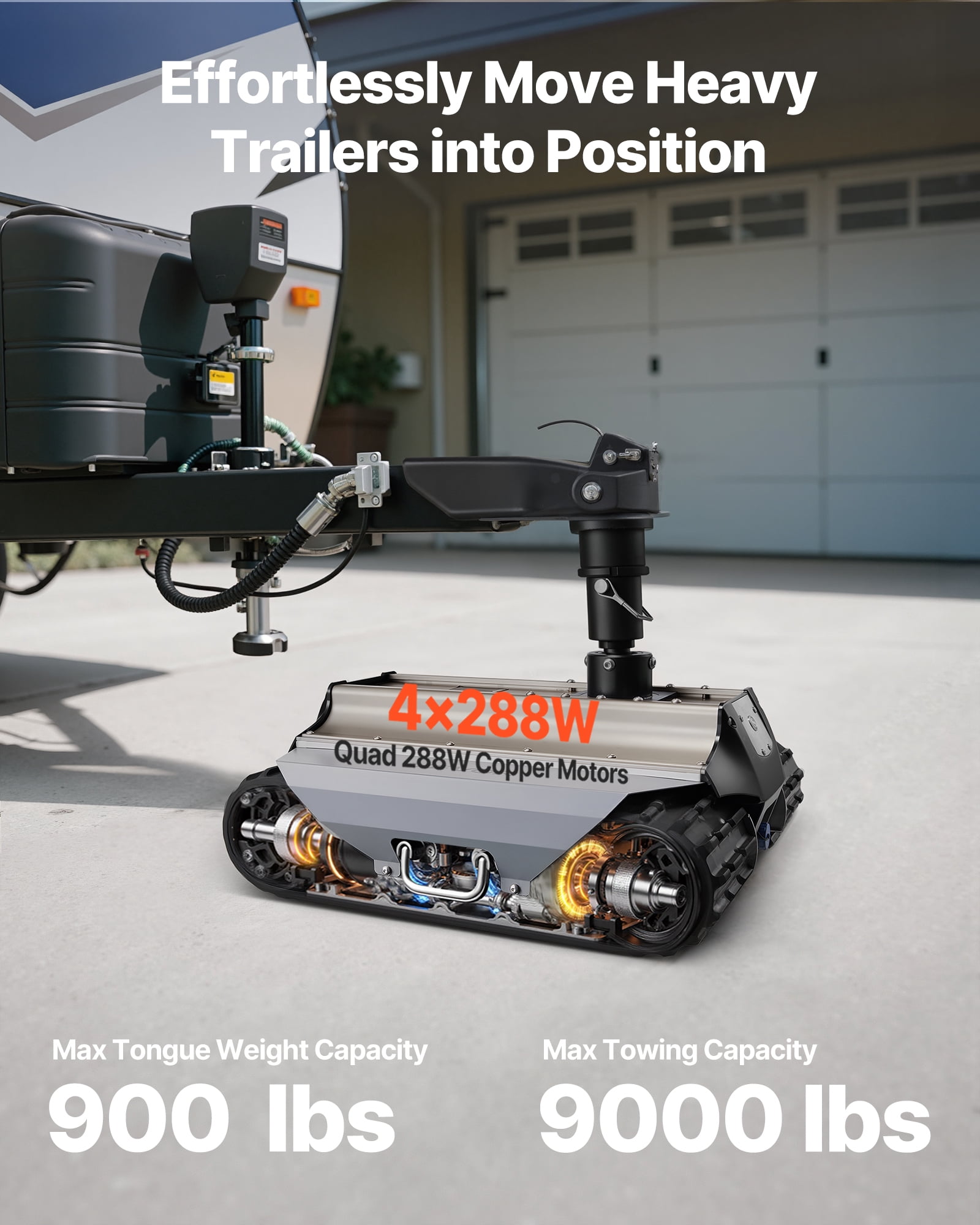 VEVOR Electric Trailer Mover, 9000 lbs Max Towing Capacity, Remote-Controlled Trailer Mover with 328 ft Wireless Range, Motorised Camper Trolley Kit Fits for Camper RV Caravan Boat Trailer Jack