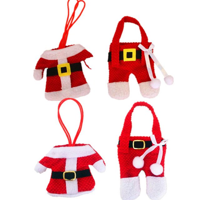 pitrice Tableware Cover Santa Suit Christmas Silverware Holder Pockets Red Dinner Table Party Decorations Kit
