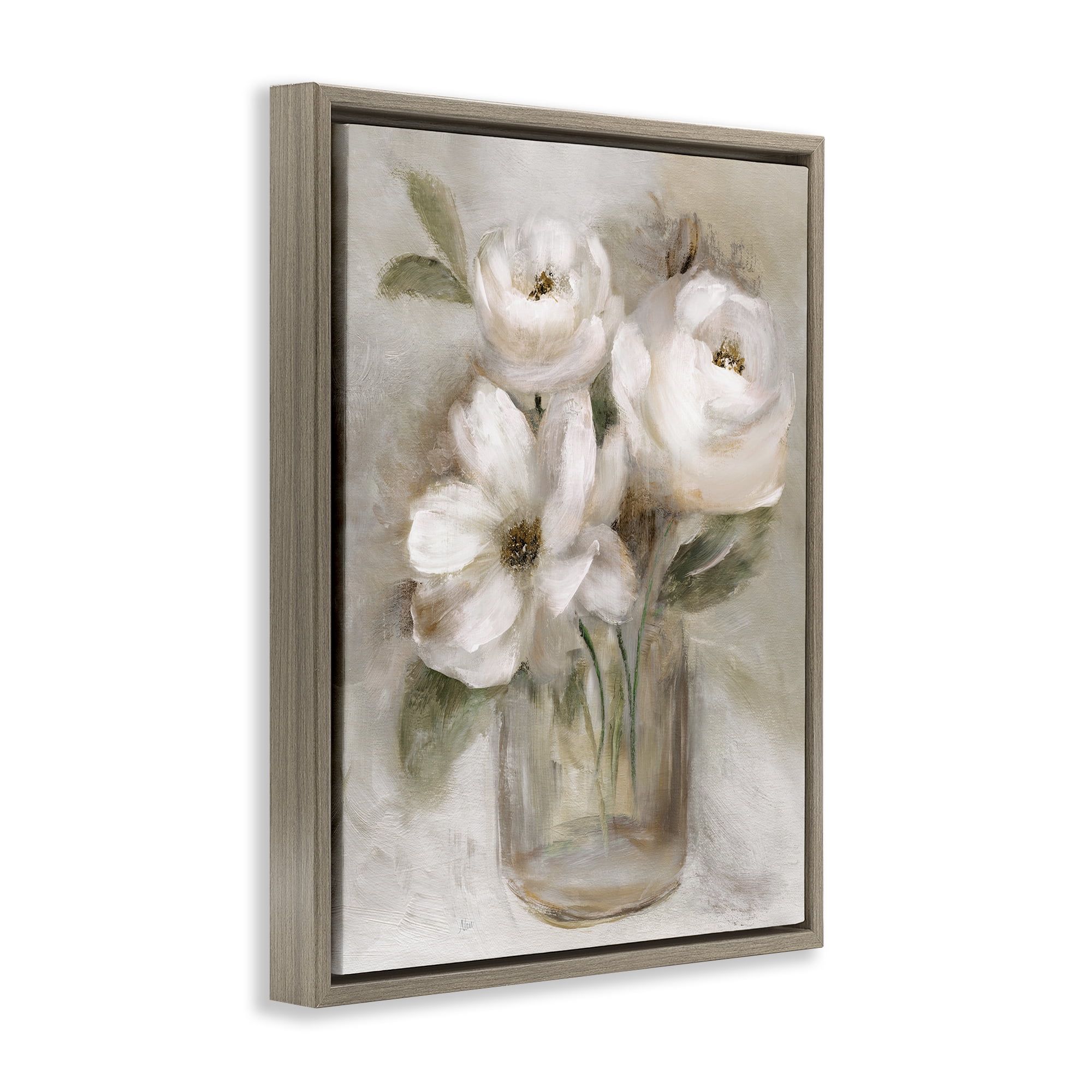 Stupell Industries Soft Brushstroke Roses Brown Framed Floater Canvas Wall Art, design by Nan