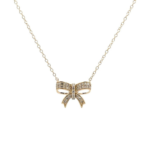 ARAIYA FINE JEWELRY 10K Yellow Gold Round-shape Lab Grown Diamond Bow Knot Pendant with Yellow Plating Cable Chain Necklace (1/4 cttw, D-F Color, VS1 Clarity) 18"