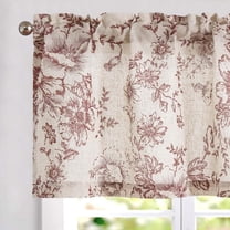 Linen Valance Curtain Fall Decor Farmhouse Red Floral Window Valance for Bedroom, 16 Inch French Country Flower Small Drapes for Kitchen Light Filtering Window Treatments Rod Pocket 1 Panel