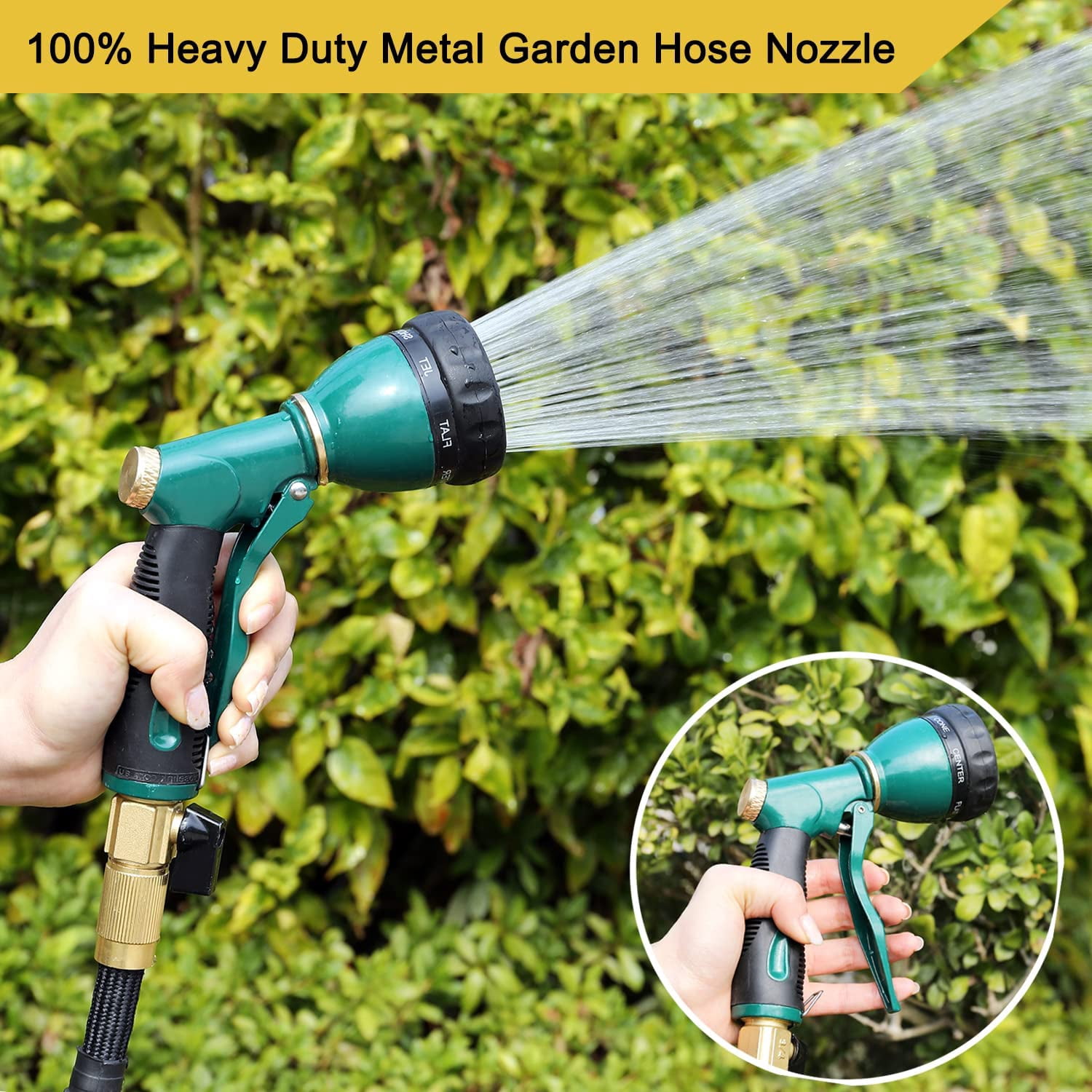 Garden Hose Nozzle Sprayer Heavy Duty, 100% Metal Spray Nozzle High Pressure Water Hose Nozzle with 7 Patterns for Watering Garden, Washing Cars and Showering Pets