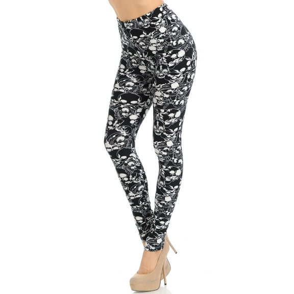 Buttery Soft Black Layers of Skulls Leggings (One Size Regular,Black)