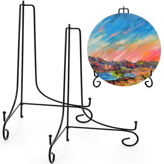 2 Pack 15 Inch Iron Display Stand, Large Black Easel Plate Holder Stand for Displaying Pictures Frame, Plates, Books Arts, Home Decor