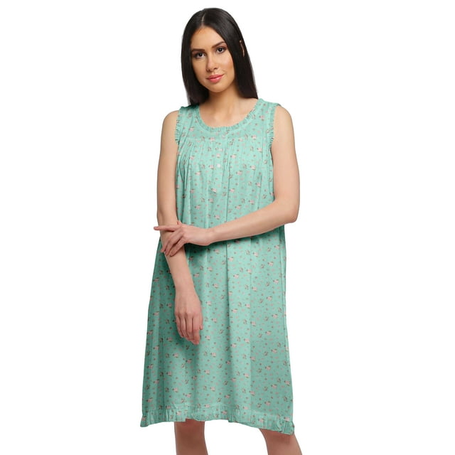 Moomaya Chemise de Nuit Sans Manches en Coton à Col Rond Imprimé