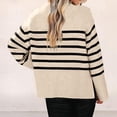 thumbnail image 4 of Women's Striped Oversized Sweater Crewneck Side Split Long Sleeve Pullover (Beige, L), 4 of 4
