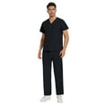 thumbnail image 2 of Men's Workwear Scrubs 2-Piece Uniform Set, Solid Color Cross V-Neck Short Sleeve Pocket Tee and Pants, For Medical Nursing Professionals,Black,L, 2 of 5